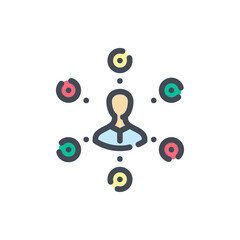 Fototapete - Social network and personal connection color line icon. Community and communication vector outline colorful sign.