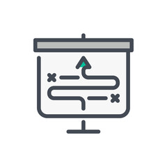 Fototapete - Strategy and tactics color line icon. Presentation board with arrow way path vector outline colorful sign.