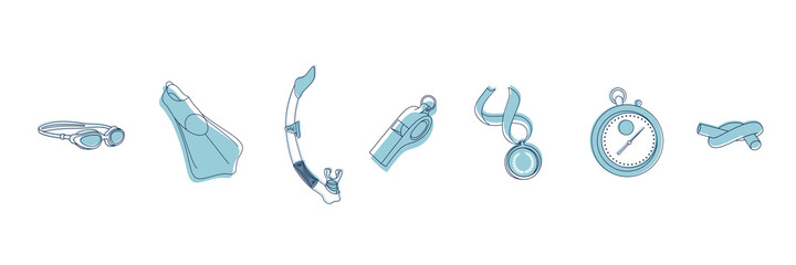 Colorful icon set of swimming equipment