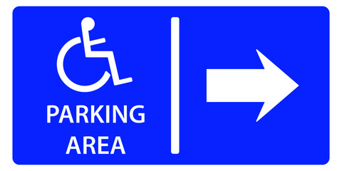 disabled parking area.Arrow sign indicating disabled parking area.Blue background.Vector design Eps 10.