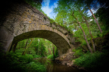 Wall Mural - a big stone bridge, river and green forest