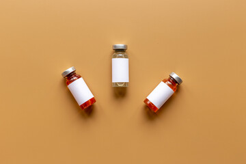 Vaccine vials. Covid vaccine in bottles. Vaccination concept