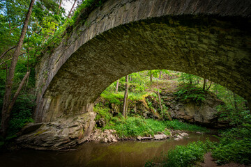 Wall Mural - a big stone bridge, river and green forest