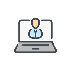 Fototapete - Personal account color line icon. Laptop with person on display vector outline colorful sign.