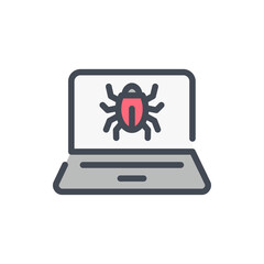 Fototapete - Virus and computer bug color line icon. Laptop with bug on display vector outline colorful sign.