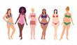 © NADEZHDA - Women of different color and body types dressed in swimwear. Body positive movement. Love your body. Vector illustration.