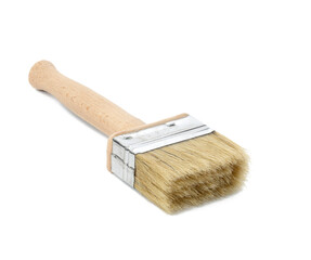 new paint brush with wooden handle isolated on white background