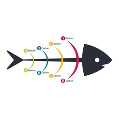Poster - fish infographic design with colorful option slot. multicolor fish infographic slot design on white 