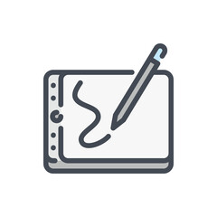 Fototapete - Drawing tablet with digital pencil color line icon. Designer graphic board vector outline colorful sign.