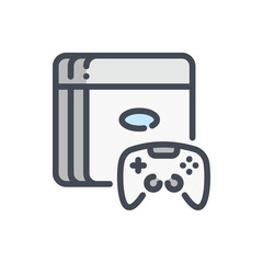 Poster - Game station with joystick color line icon. Video game console with controller vector outline colorful sign.