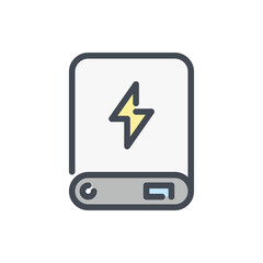 Poster - Power bank color line icon. Portable charger vector outline colorful sign.