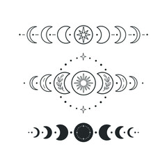Wall Mural - phases of the moon. сelestial vector set. perfectly look on t-shirt, poster, cards, apparel design.