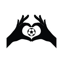 Two Hands In The Form Of A Heart   With Soccer Ball Icon Or Football Sign 