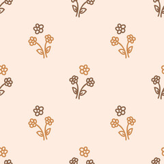 Seamless background flower gender neutral pattern. Whimsical minimal earthy 2 tone color. kids nursery wallpaper or boho cartoon pet fashion all over print.