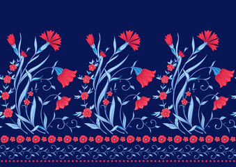 Wall Mural - Traditional oriental, arabic pattern of blue and red flowers isolated on white background. Vector illustration.