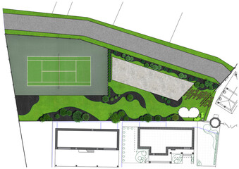 Irregular shape lot housing project master plan, 3d illustration