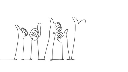 Aufkleber - animation of one line drawing of people arm hands raising with thumbs up gesture. good service excel