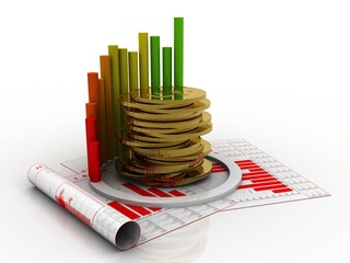 3d rendering Stock market online business concept. business Graph with gold coin