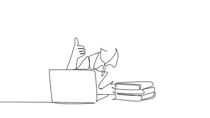 Aufkleber - self drawing animation of single line draw young male college student study in the campus library be