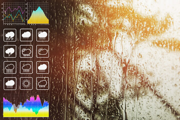 Wall Mural - weather forecast symbol data presentation with graph and chart on tropical storm and heavy rain stor