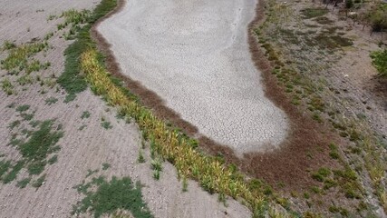 Sticker - toma aérea de lago seco con tierra erosionada en Casimiro castillo jalisco 