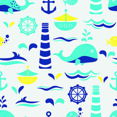  Seaworld Seamless vector repeat pattern. Background for kids cloth textile print