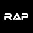 RAP letter logo design with black background in illustrator, vector logo modern alphabet font overlap style. calligraphy designs for logo, Poster, Invitation, etc.