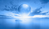 Fototapeta Natura - Full glass moon (or crystal ball moon) rising over empty sea with night 