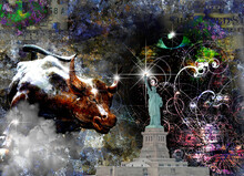 Charging Bull And Statue Of Liberty