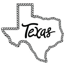 Texas Map With Lasso Rope Frame With Symbol Star Isolated On White For Design. Texas Color Sign Symbol