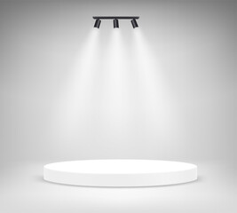 Poster - Bright round scene with round pedestal and spot lights