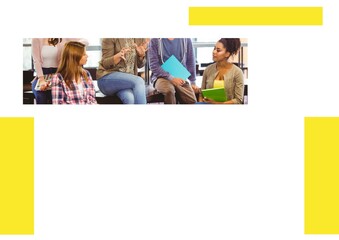 Poster - Composition of business creatives in casual meeting with yellow rectangles on white