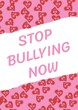 Composition of anti bullying text with hearts on pink and white background