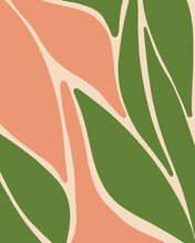 Modern Abstract Botanical Design In Green And Pink