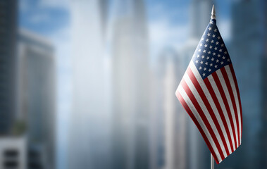 Sticker - United States of America flag on the reception desk in the lobby of the hotel