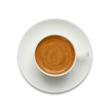 Fototapeta Mapy - Cup of aromatic hot coffee on white background, top view