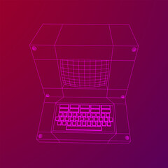 Wall Mural - Classic retro perconal computer. Programming code concept. Wireframe low poly mesh vector illustration