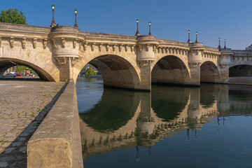 Paris, France - 05 02 2021: Panoramic view of Le pont Neuf and Ile de la Cité from quai de Seine