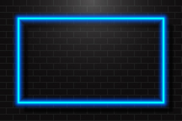 Poster - Neon Glowing Rectangle Frame for Banner on Dark Empty Grunge Brick Background