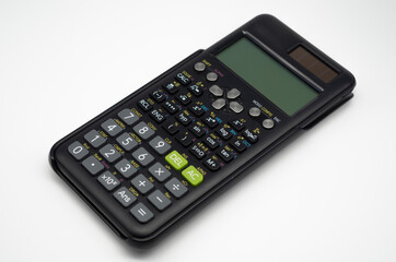 programmable scientific calculator on white background, scientific calculator concept