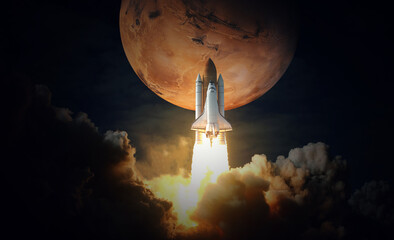 Wall Mural - space shuttle takes off to mars. elements of this image furnished by nasa.