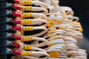 Poster - network cables connected to a switch, network  internet communication concept background