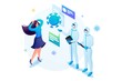 © elizaliv - Isometric 3D. Medical Staff in Protective Suits Make An Examination Of The Patient. Keeps a Social Distance. Web Design