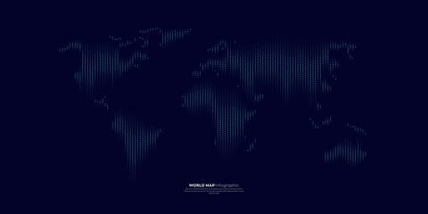 Wall Mural - World map Infographic. Halftone dotted blue gradient world map.Vector illustration isolated  Silhouette map on dark background.