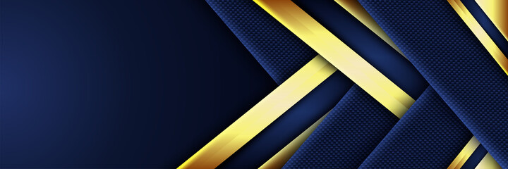 Minimal geometric dark blue shapes gradation banner with gold and orange lines composition . Modern dynamic bright Abstract futuristic bright graphic background poster texture design