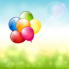 Poster - Nature Background and Colored Birthday Balloons