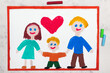 Colorful drawing:  Happy smiling family. Mother, father and their son.