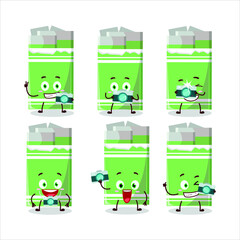 Wall Mural - Photographer profession emoticon with green bubble gum cartoon character. Vector illustration