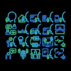 Poster - voice control elements neon light sign vector. glowing bright icon voice controlling smart house and