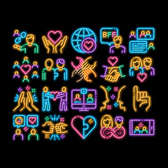 Poster - Friendship Relation neon light sign vector. Glowing bright icon Handshake And Friendship Gesture, Love And Partnership, Internet Communication Illustrations